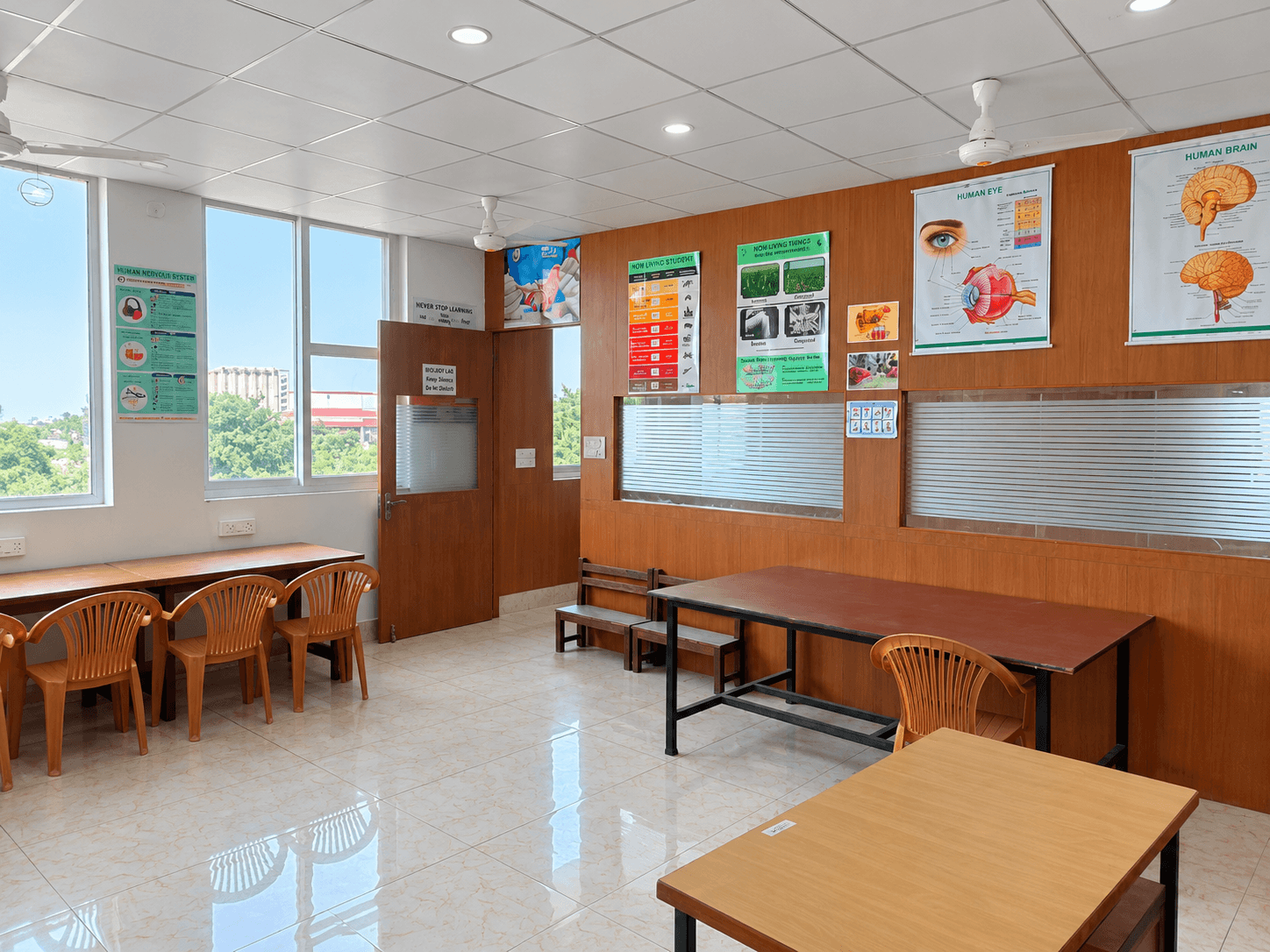 S.R College speech biology and anatomy laboratory interior with anatomical charts